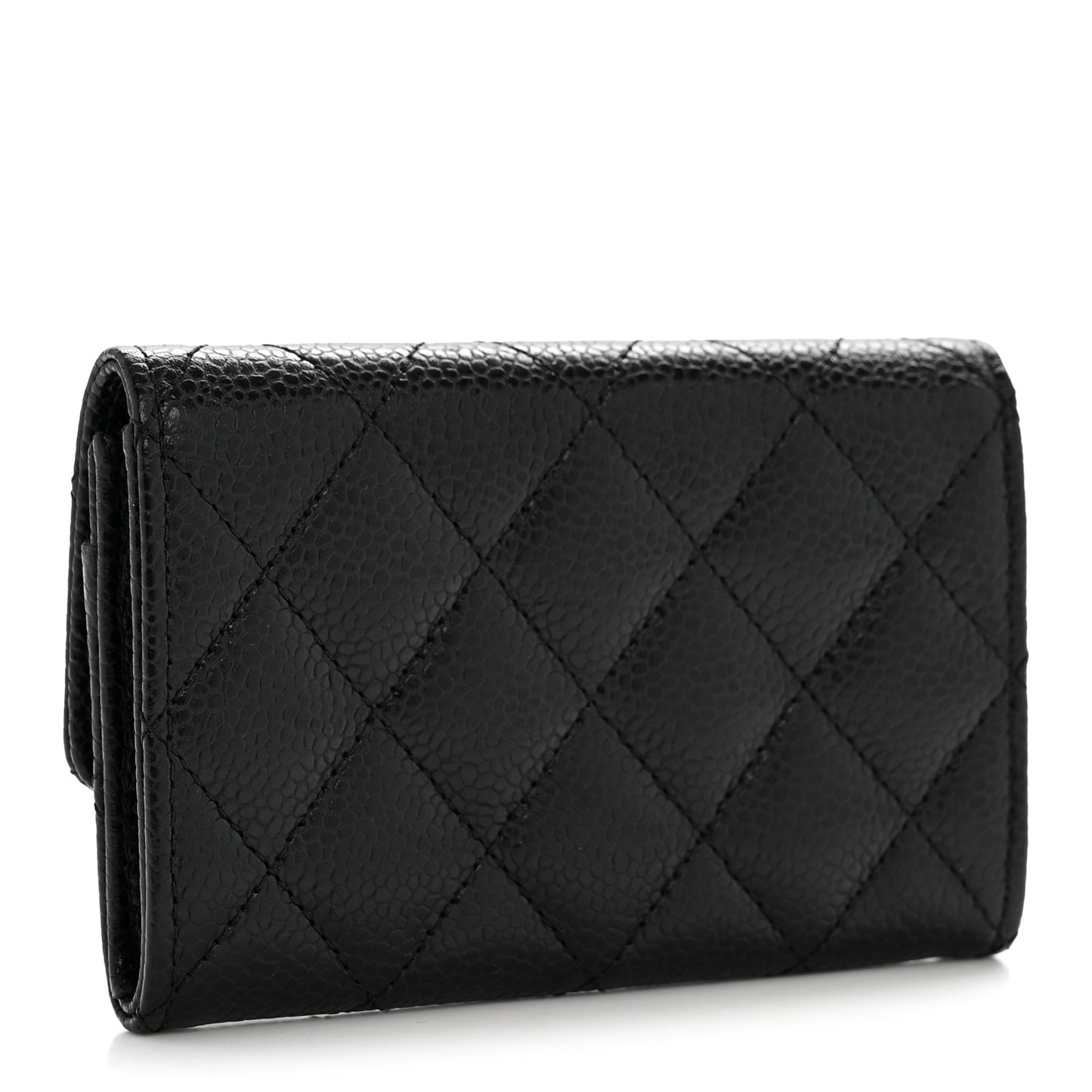 Caviar Quilted Flap Card Holder Black