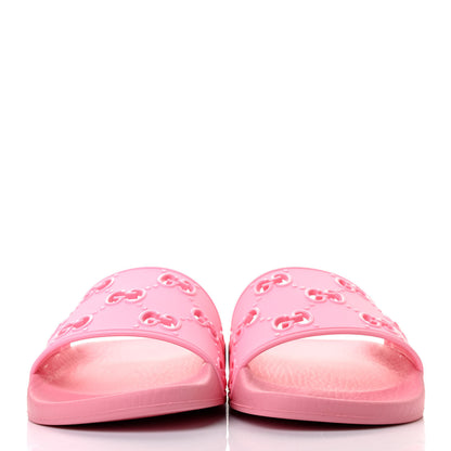 Gucci Rubber GG Monogram Perforated Womens Slide Sandals 38 Rose Box 2 of 8