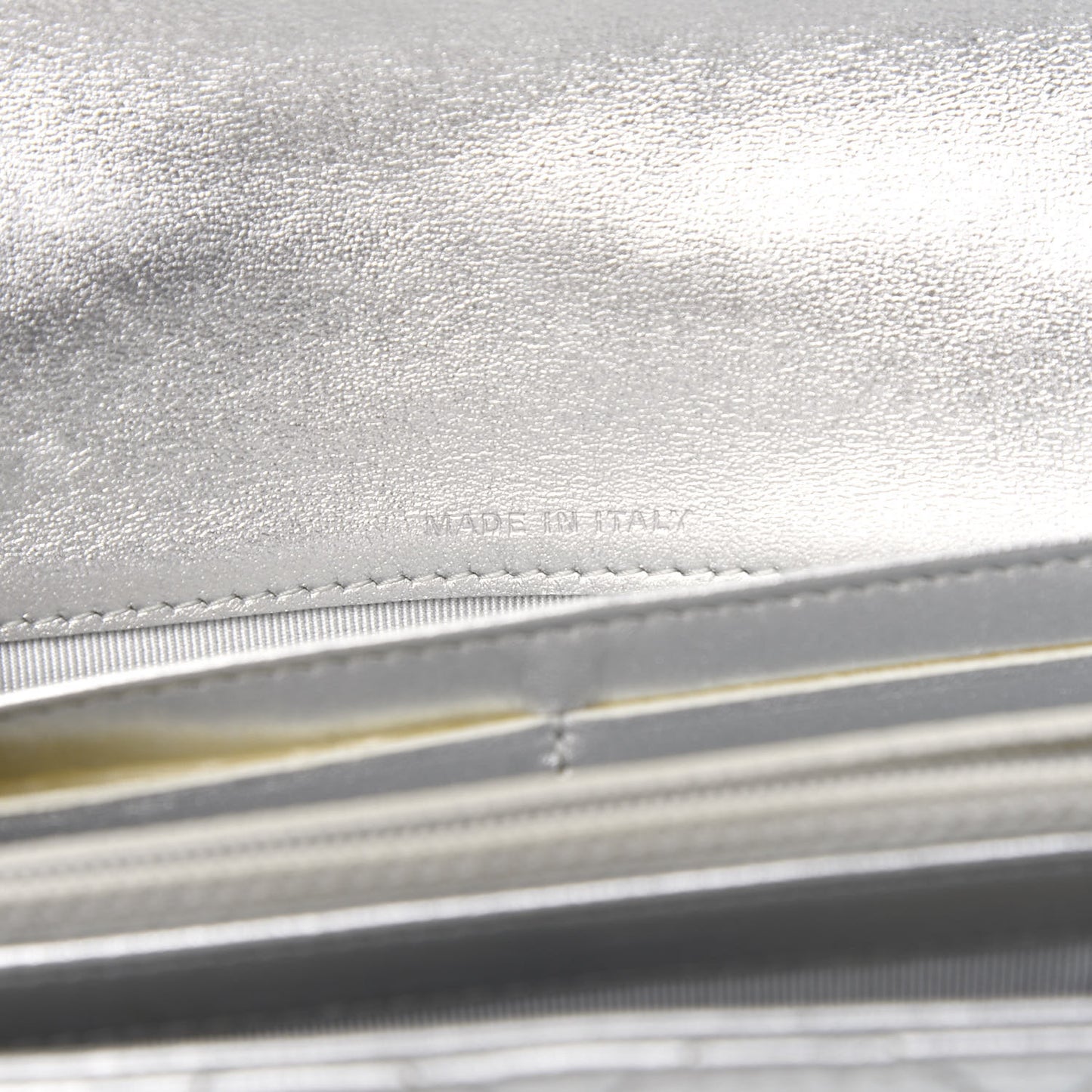 Metallic Lambskin Long Flap Wallet Silver
