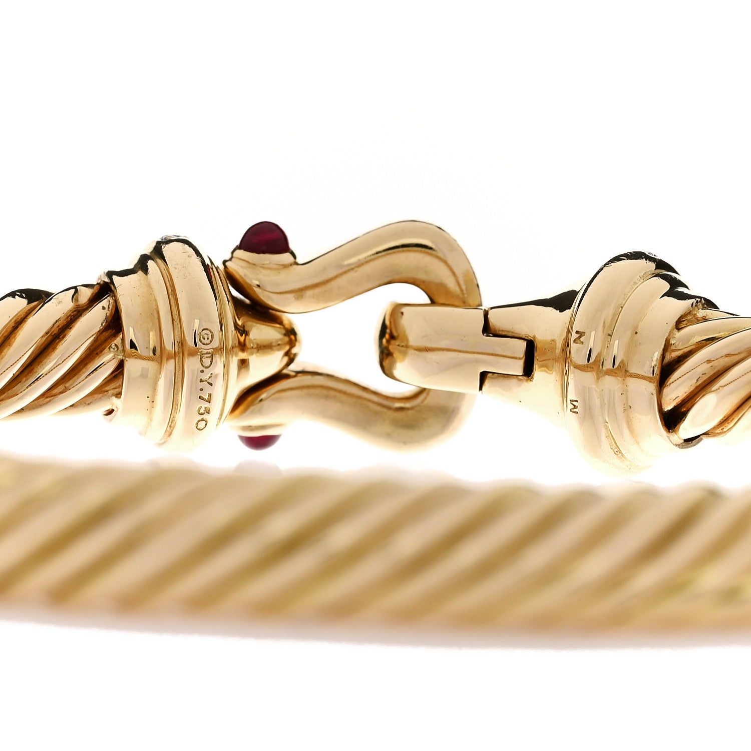 David Yurman 18K Yellow Gold Diamond Ruby 7mm Buckle Cablespira Bracelet 3 of 3
