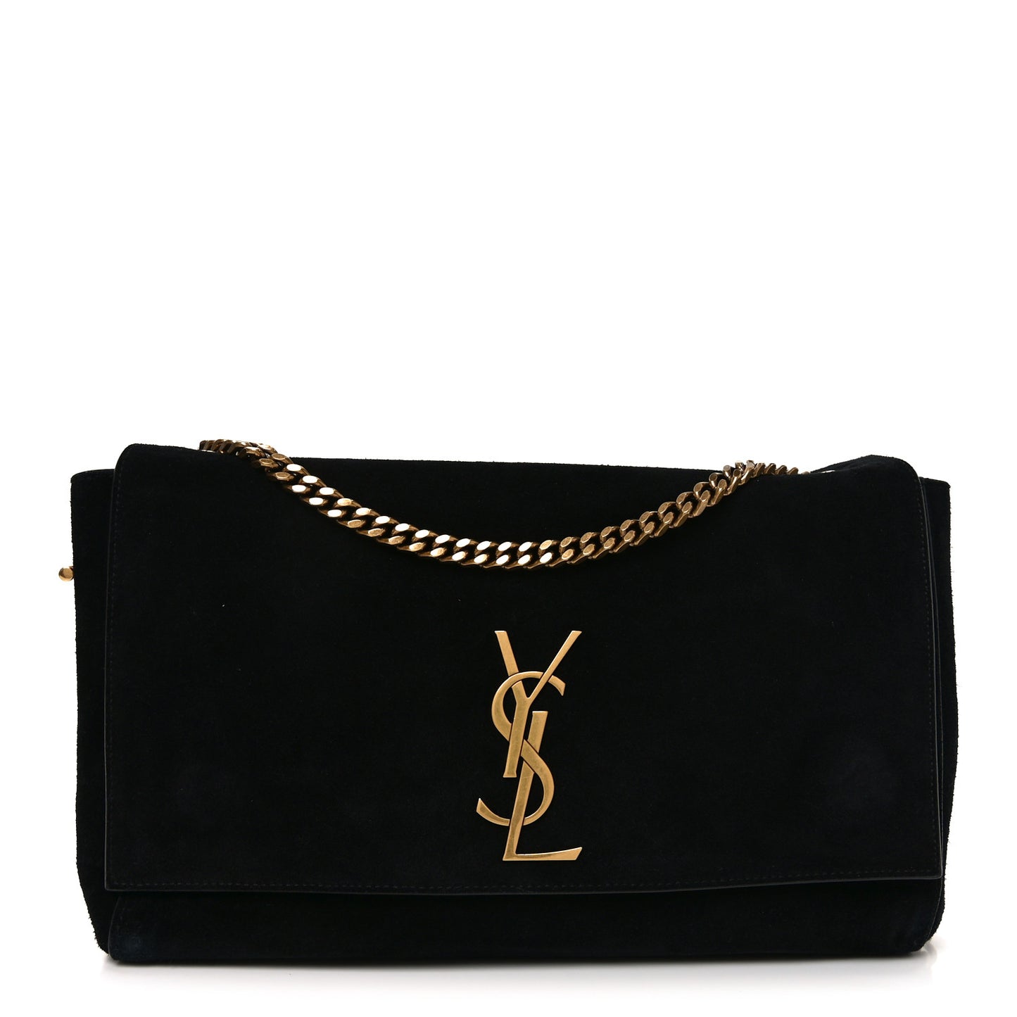 Smooth Calfskin Suede Medium Reversible Monogram Kate Satchel Black