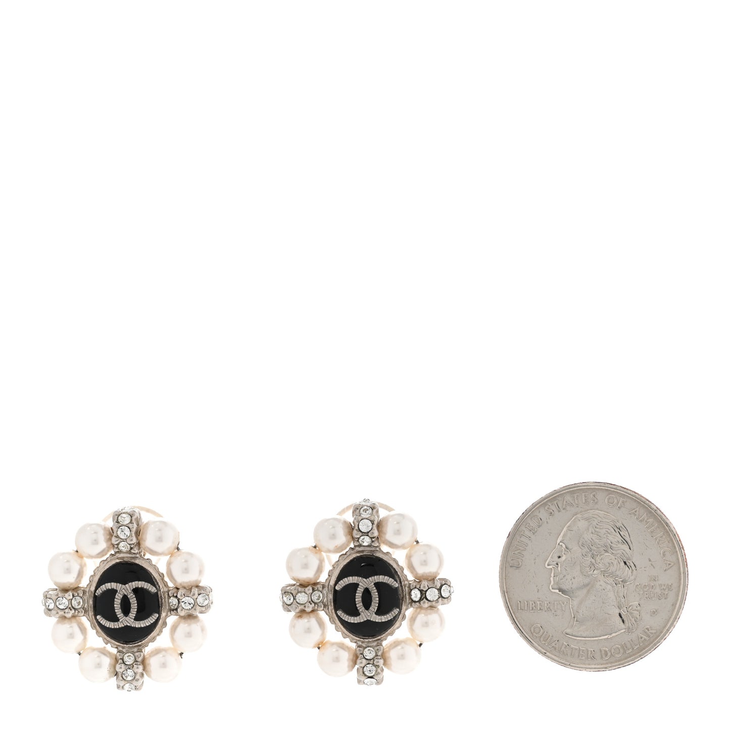 Crystal Pearl CC Clip On Earrings Silver Black