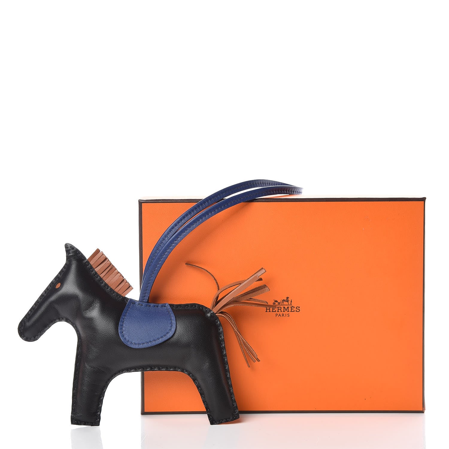 Hermes Milo Lambskin Grigri Rodeo Horse Bag Charm GM Black Bleu Saphir Gold 5 of 5