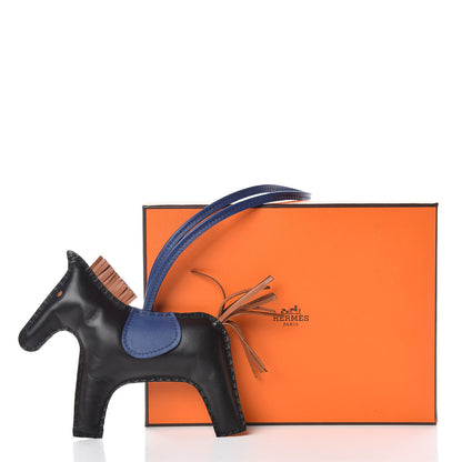 Hermes Milo Lambskin Grigri Rodeo Horse Bag Charm GM Black Bleu Saphir Gold 5 of 5