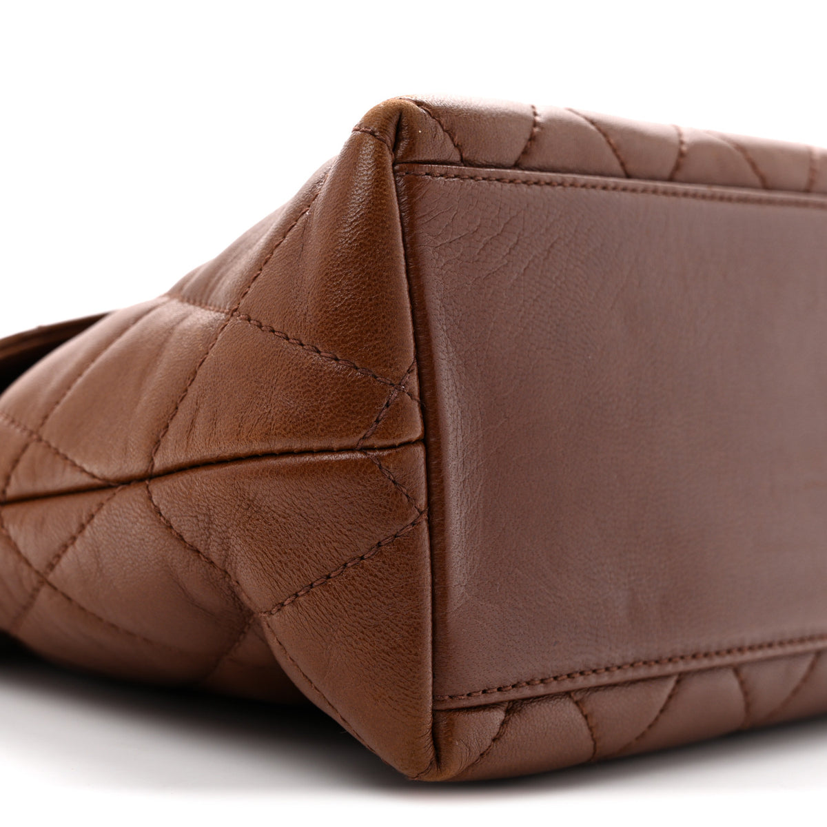 Lambskin Quilted Front Pocket Shopping Tote Brown