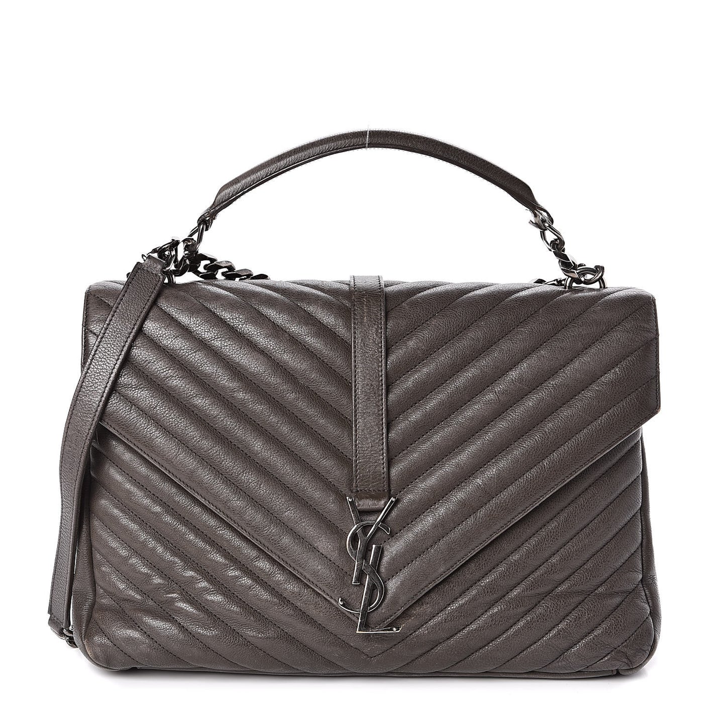 Sheepskin Matelasse Chevron Monogram Large College Satchel Dark Anthracite