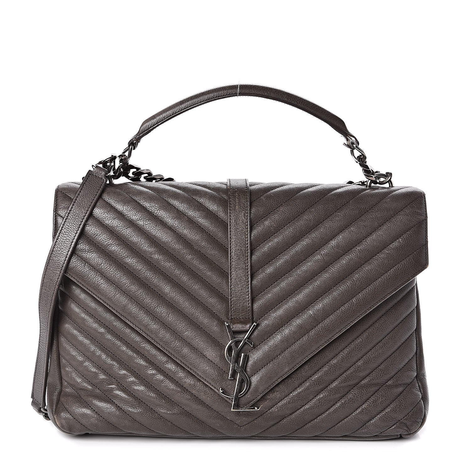 Saint Laurent Sheepskin Matelasse Chevron Monogram Large College Satchel Dark Anthracite 1 of 16