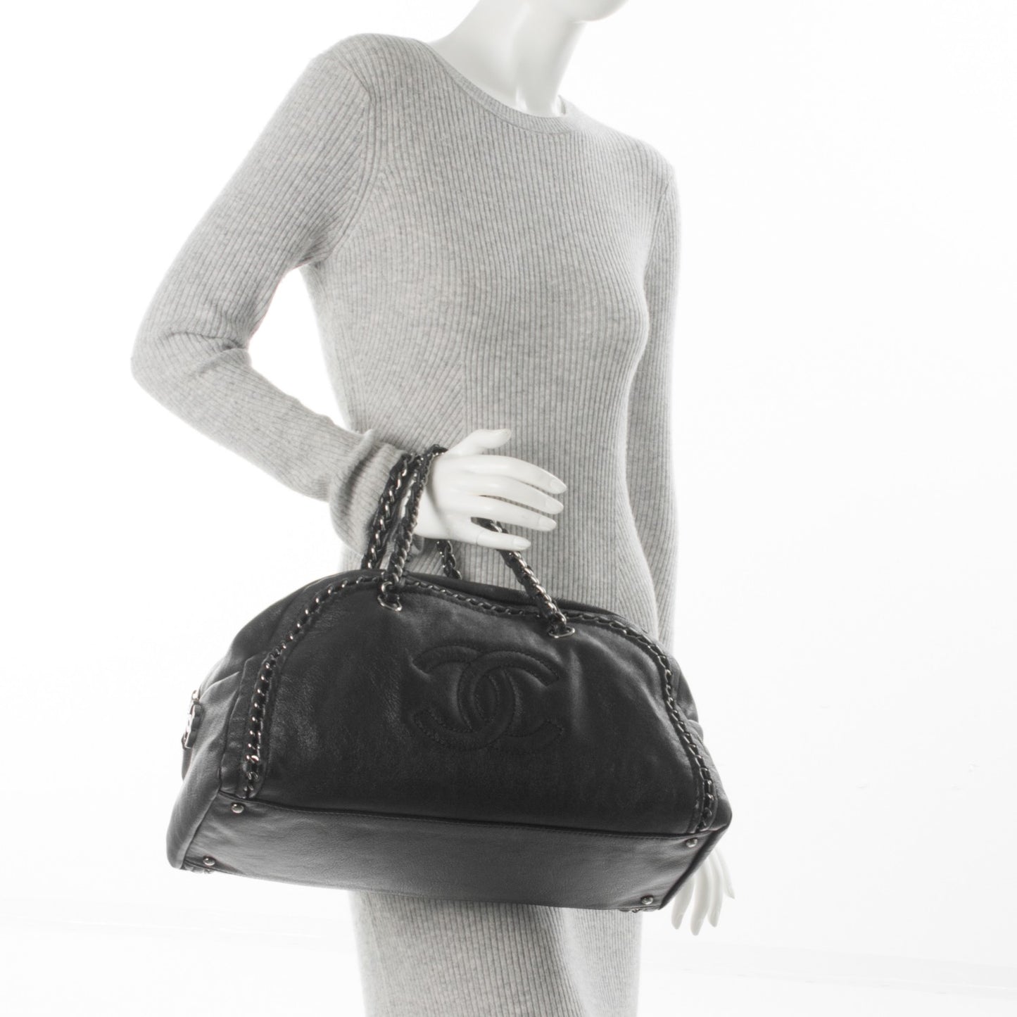 Deerskin Large Luxe Ligne Bowler Black