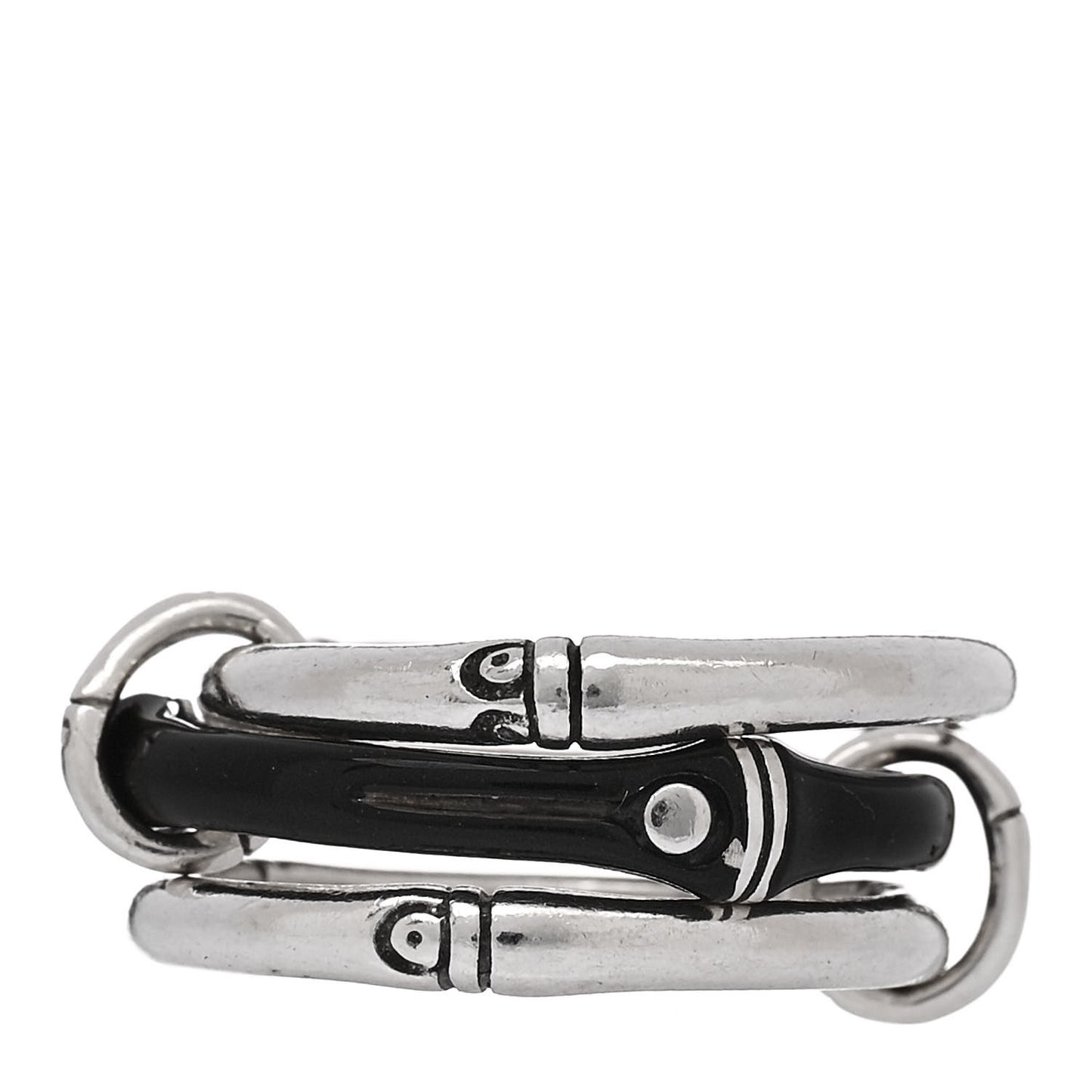 Sterling Silver Enamel Bamboo Triple Ring 54 6.75 Black
