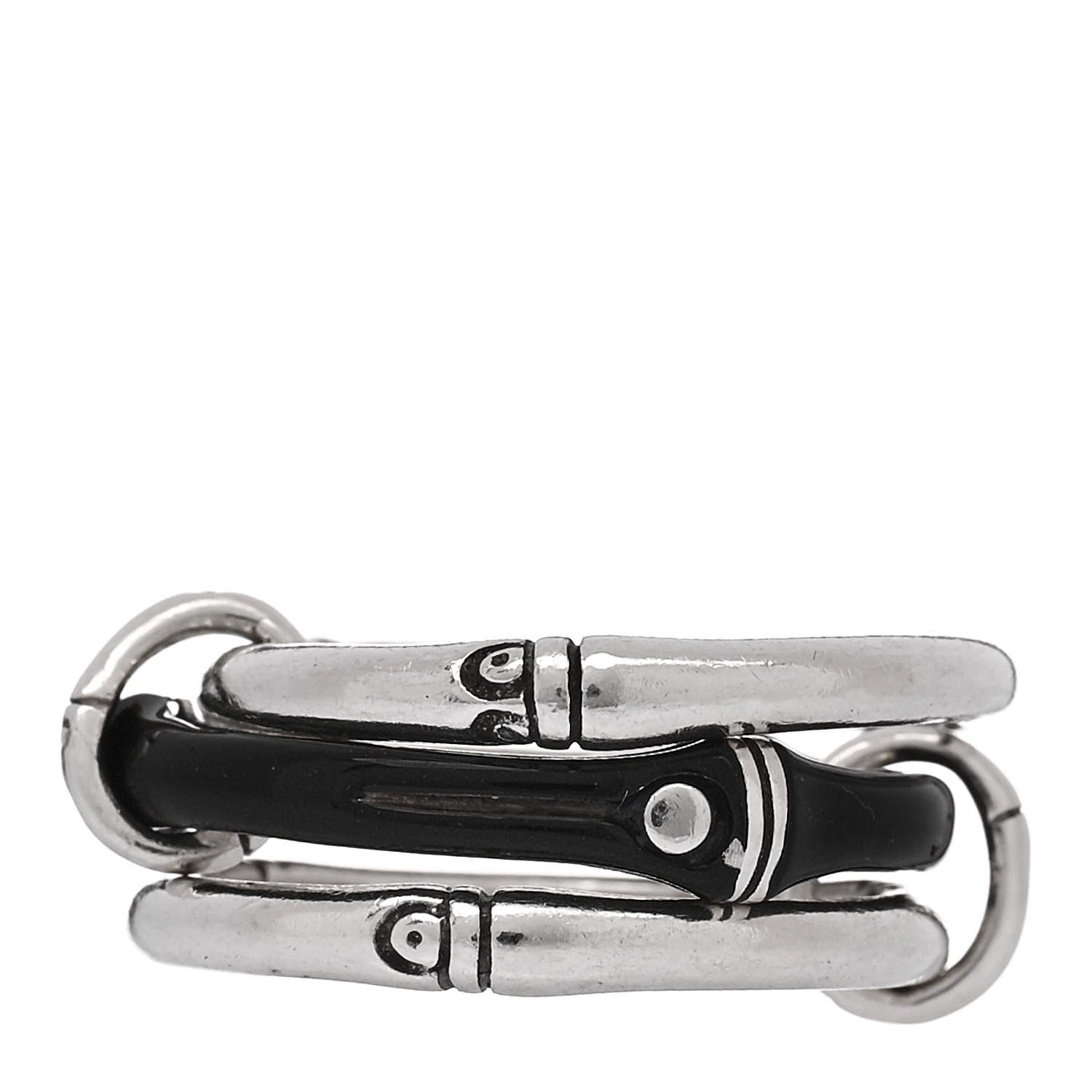 John Hardy Sterling Silver Enamel Bamboo Triple Ring 54 6.75 Black 1 of 8