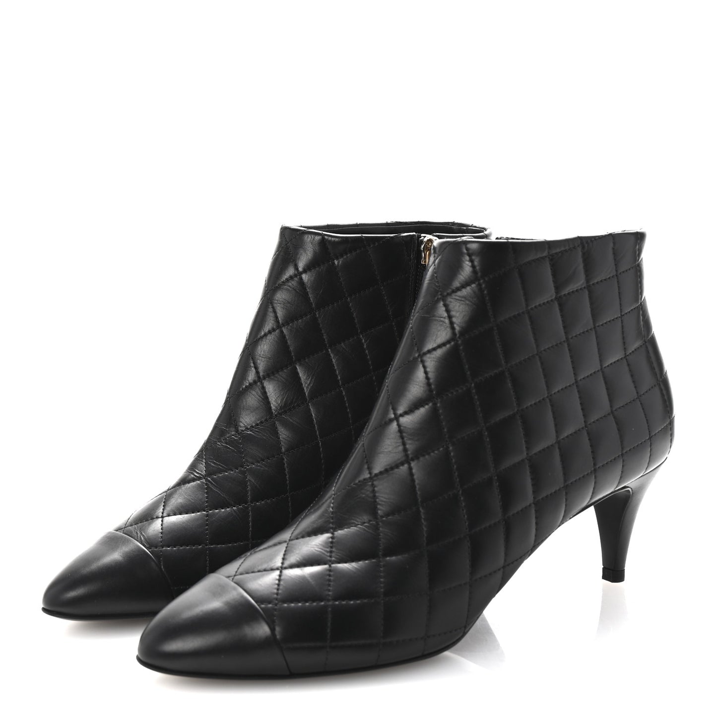 Calfskin Quilted Cap Toe Short Boots 40 Black