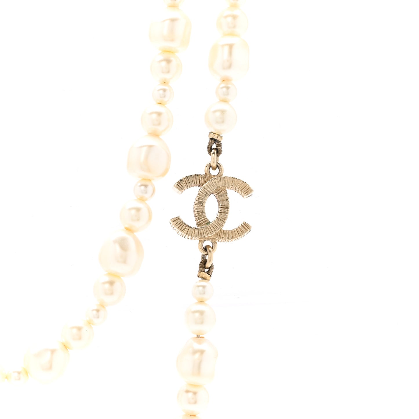 Irregular Pearl CC Long Necklace Light Gold