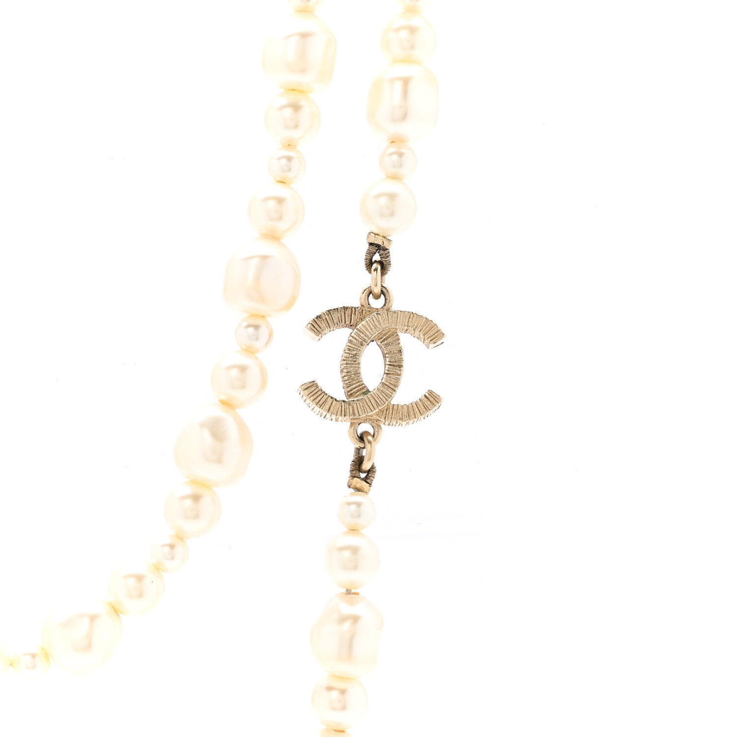 Chanel Irregular Pearl CC Long Necklace Light Gold 4 of 5