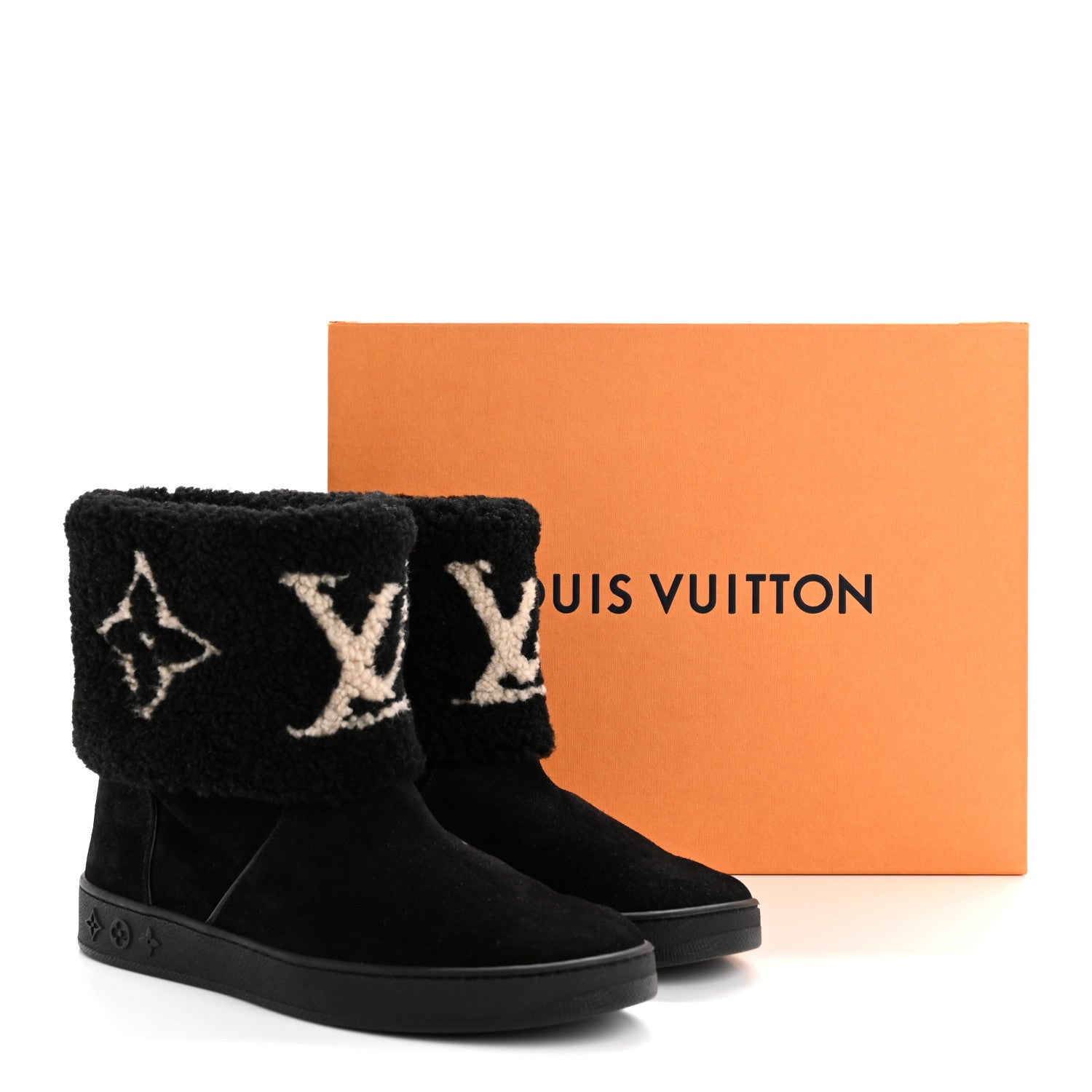 Louis Vuitton Suede Calfskin Shearling Snowdrop Flat Ankle Boot 38.5 Black 10 of 10