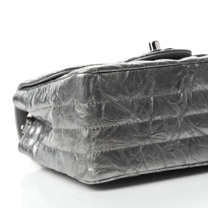 Chanel Metallic Patent Crumpled Calfskin Chevron Quilted Mini Square Flap Silver 6 of 12
