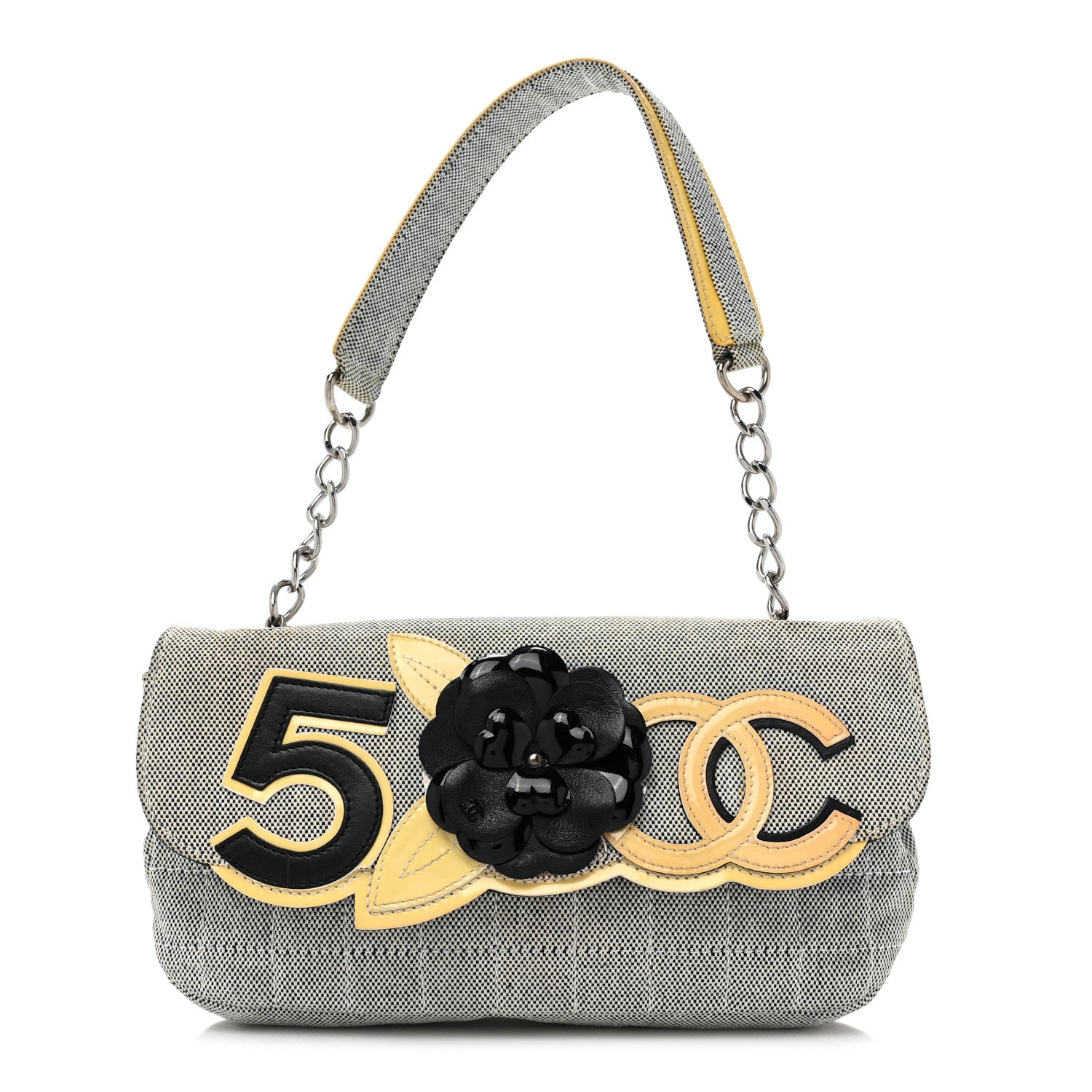 Chanel Canvas Camellia No. 5 Flap Beige Black 1 of 9