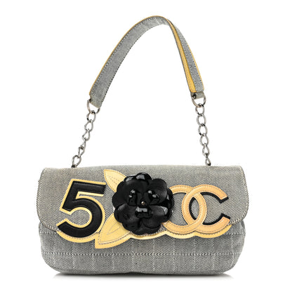 Chanel Canvas Camellia No. 5 Flap Beige Black 1 of 9