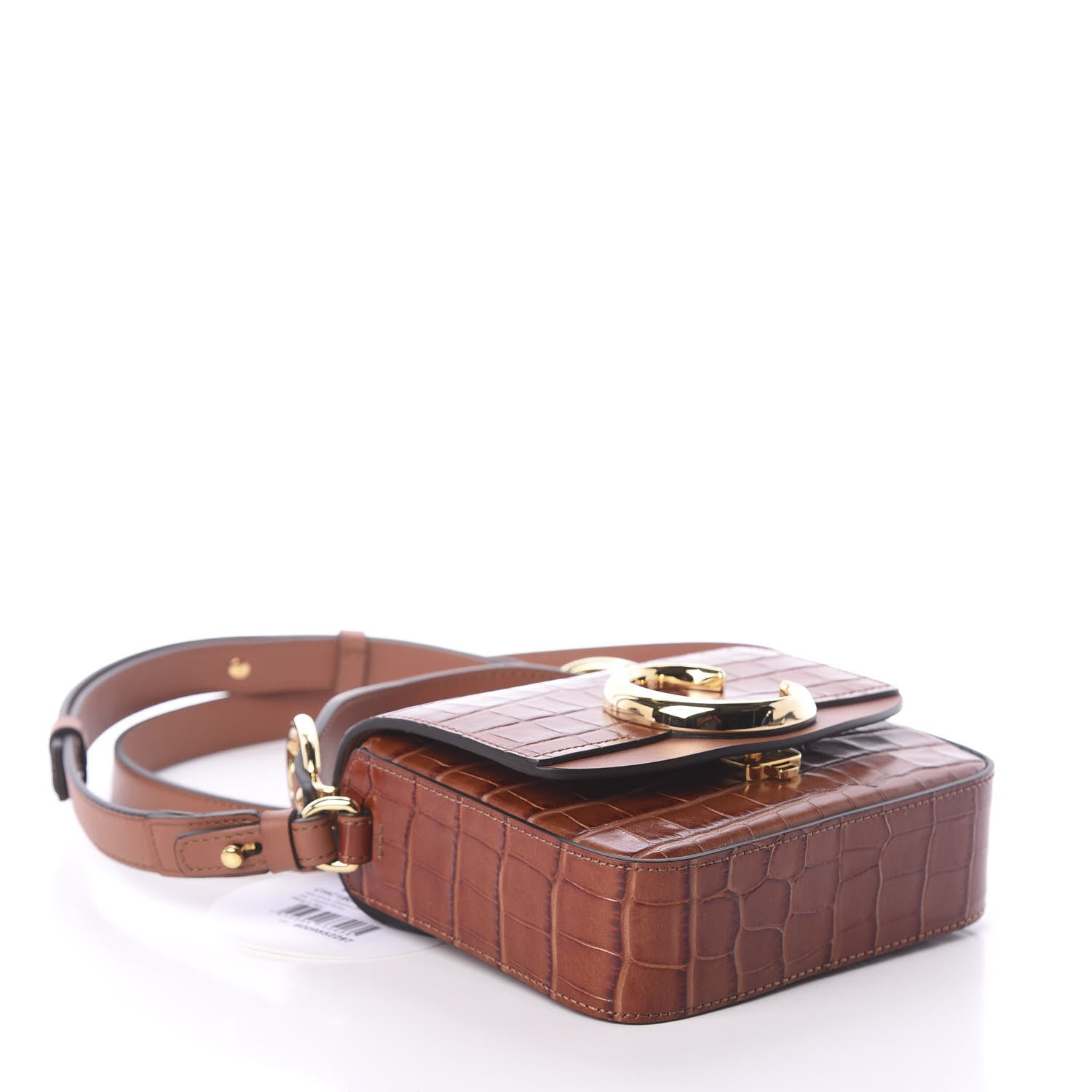 Chloe Calfskin Crocodile Embossed Mini C Double Carry Chestnut Brown 4 of 8