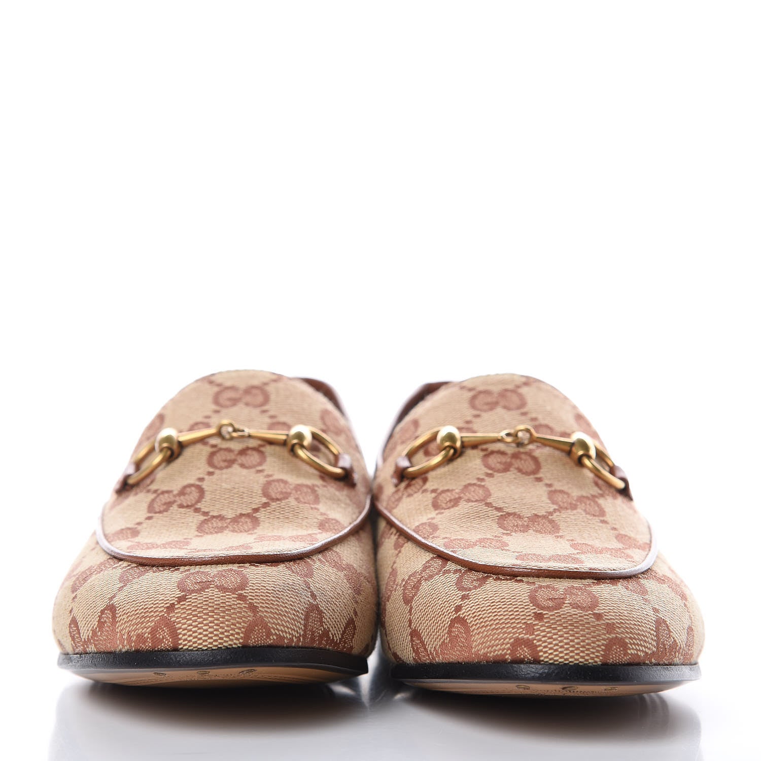 Gucci Canvas GG Monogram Horsebit Womens Jordaan Loafers 37 Beige Ruggine Rust 2 of 9