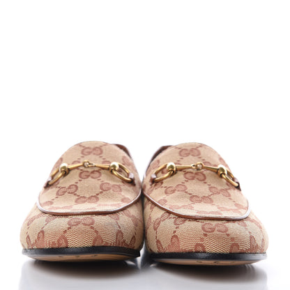 Gucci Canvas GG Monogram Horsebit Womens Jordaan Loafers 37 Beige Ruggine Rust 2 of 9