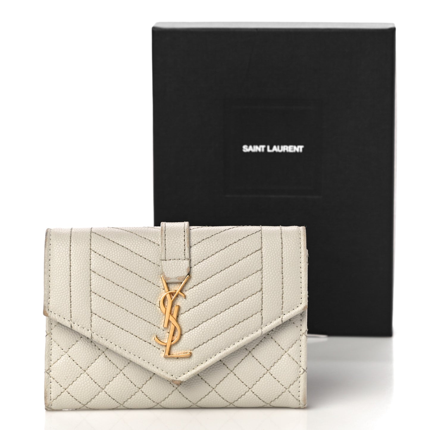 Grain De Poudre Textured Mixed Matelasse Triquilt Small Monogram Envelope Wallet Blanc Vintage