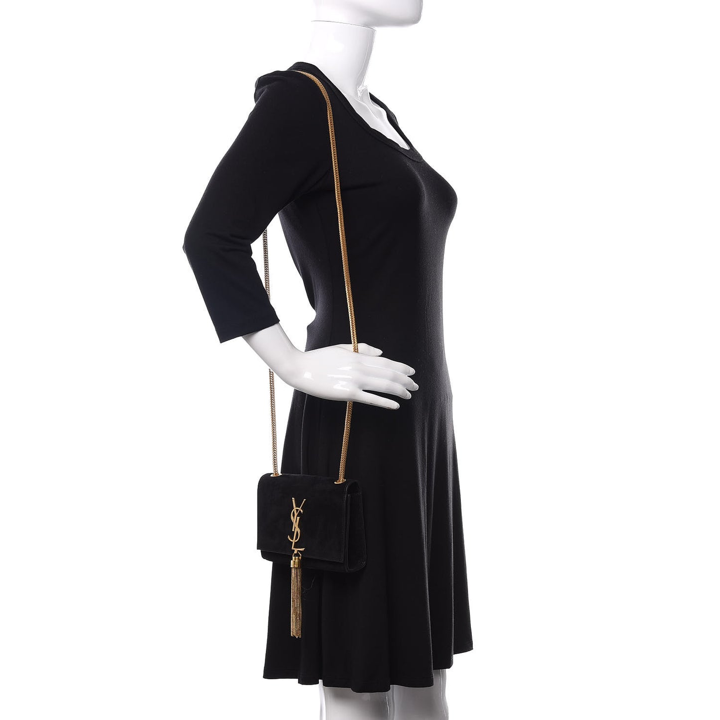 Suede Small Classic Monogram Kate Tassel Satchel Black