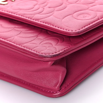 Chanel Lambskin Camellia Embossed Wallet On Chain WOC Fuchsia 8 of 11
