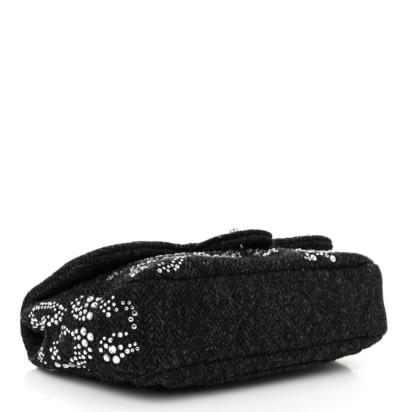 Tweed Swarovski Crystal Leopard Jumbo Flap  Black