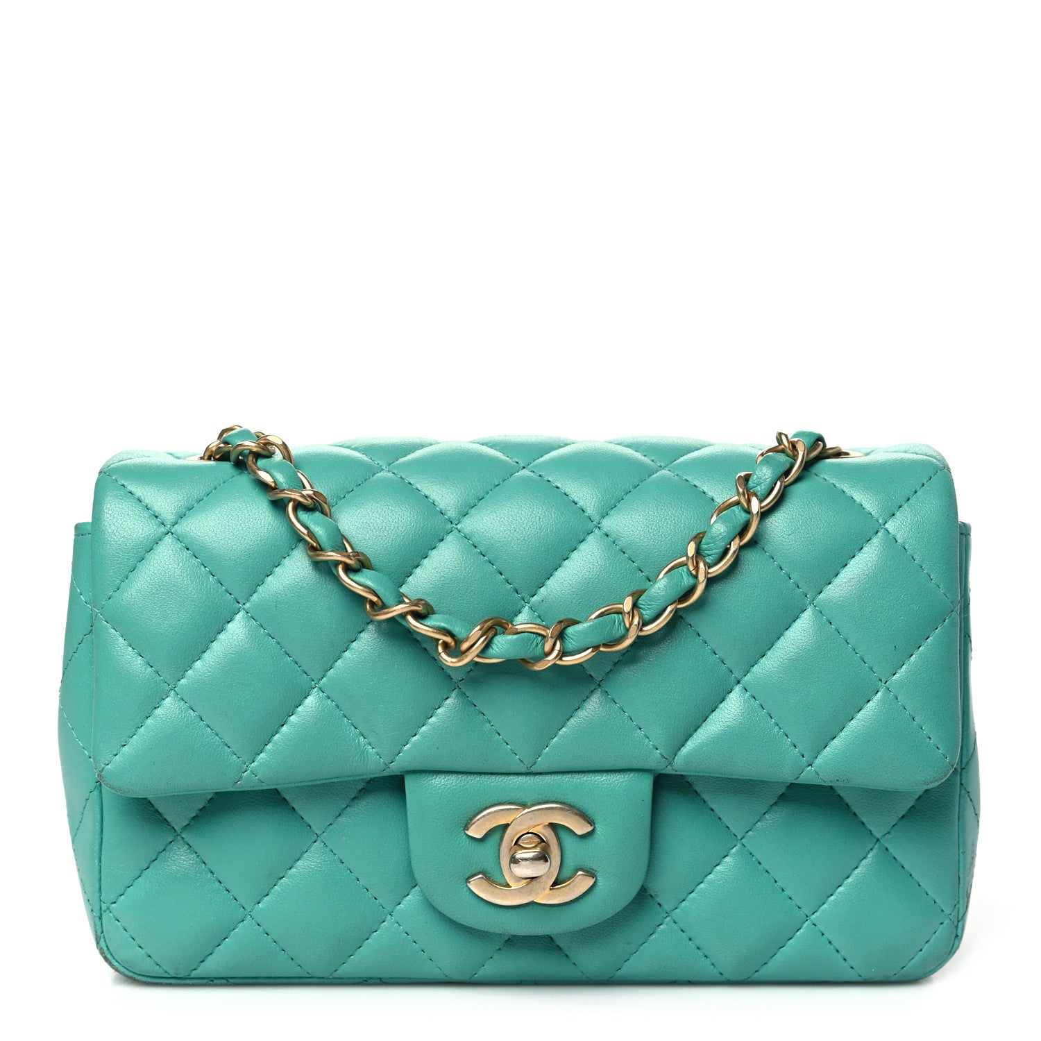 Chanel Lambskin Quilted Mini Rectangular Flap Turquoise 1 of 19