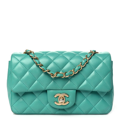 Chanel Lambskin Quilted Mini Rectangular Flap Turquoise 1 of 19