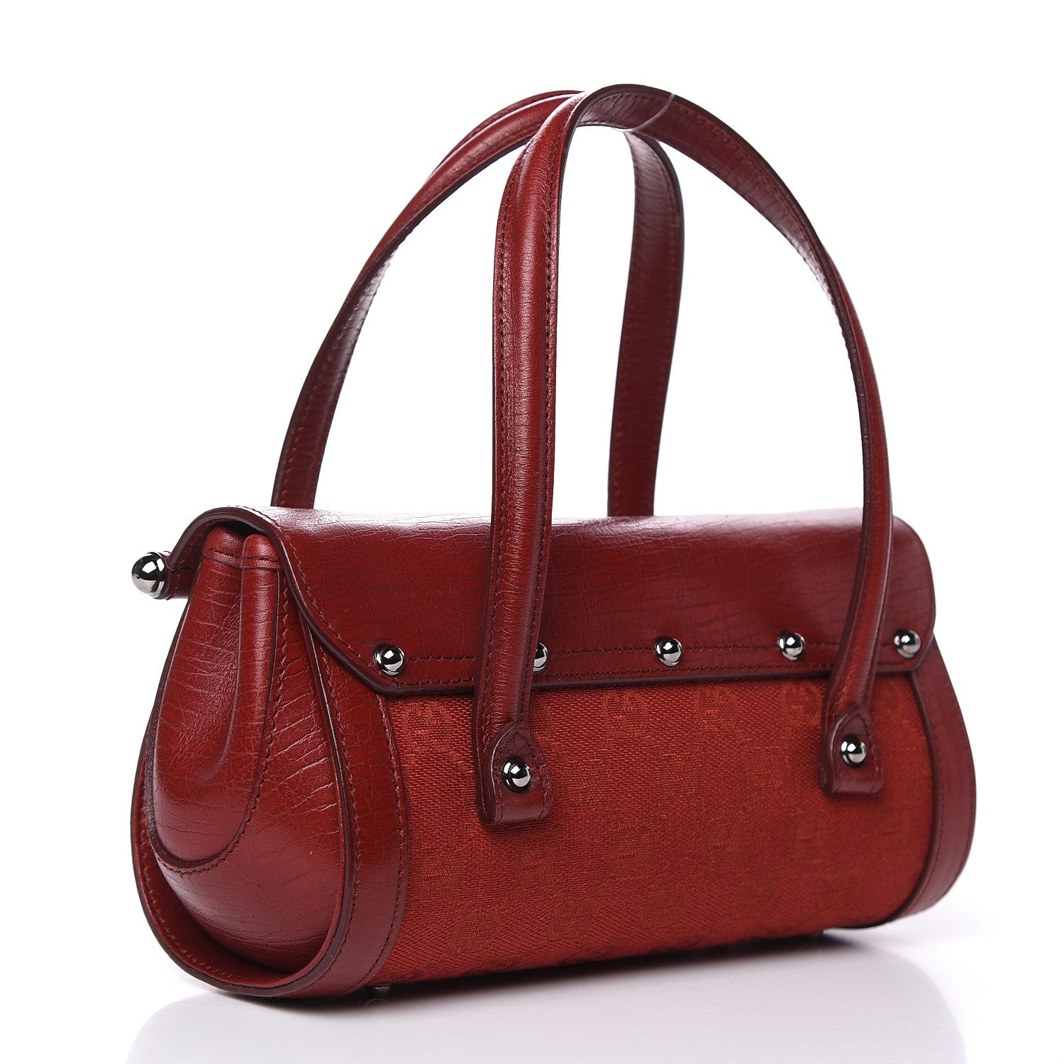 Gucci Monogram Small Bamboo Bullet Satchel Red 3 of 10