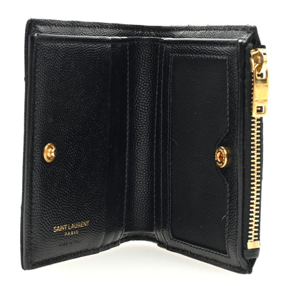 Saint Laurent Grain De Poudre Matelasse Chevron Monogram Zipped Card Case Black 5 of 6