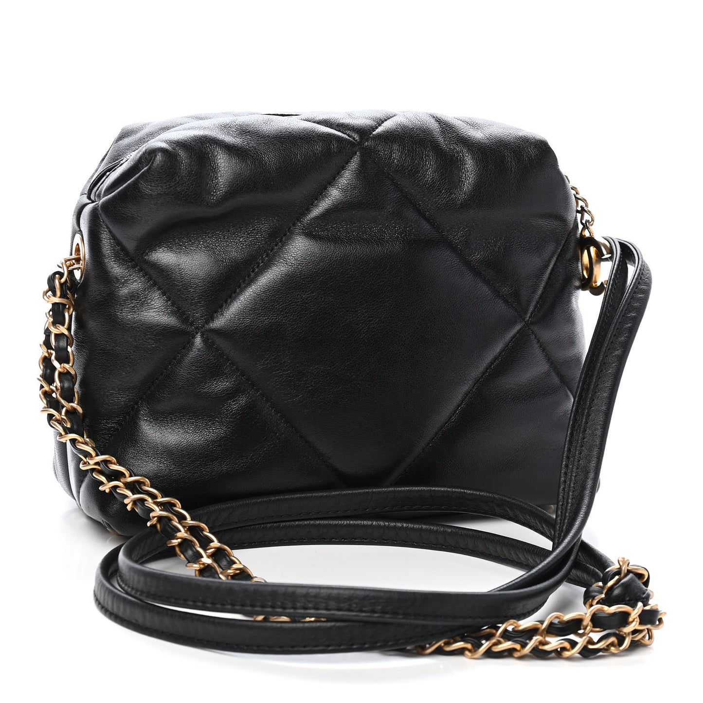 Lambskin Quilted Small Bowling Bag Black