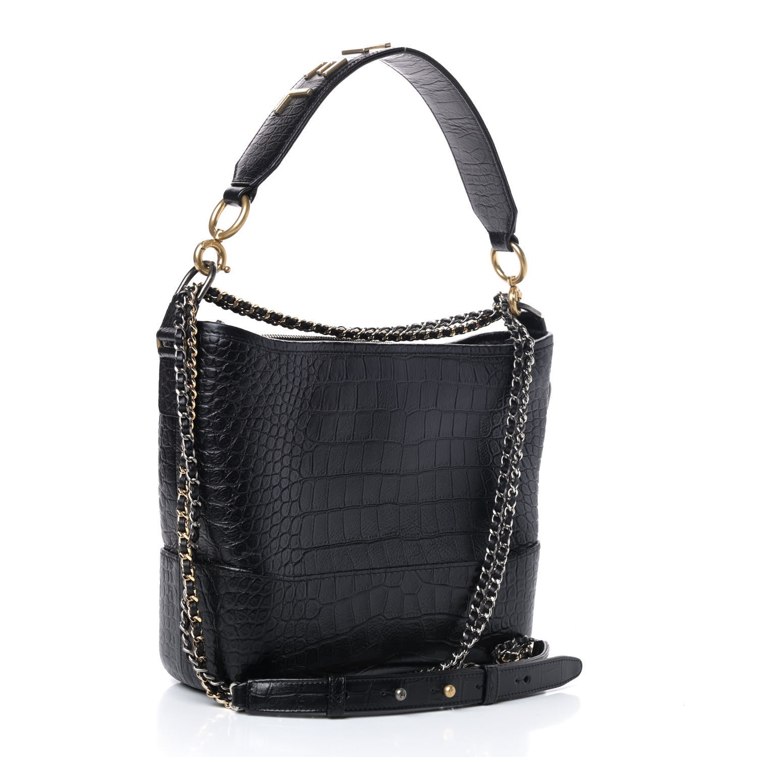 Chanel Crocodile Embossed Calfskin Medium Gabrielle Cocodile Hobo Black 2 of 4