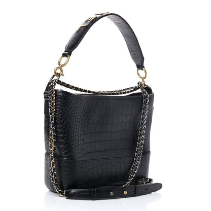 Chanel Crocodile Embossed Calfskin Medium Gabrielle Cocodile Hobo Black 2 of 4