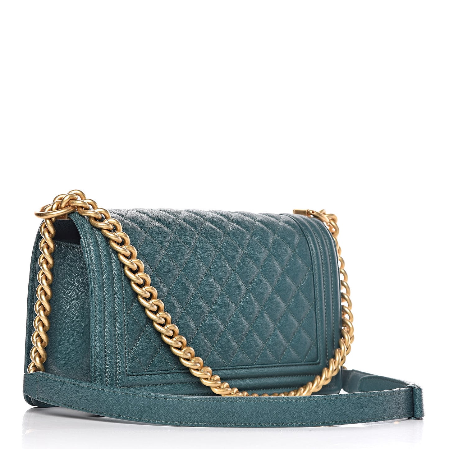 Caviar Quilted Medium Boy Flap Dark Green