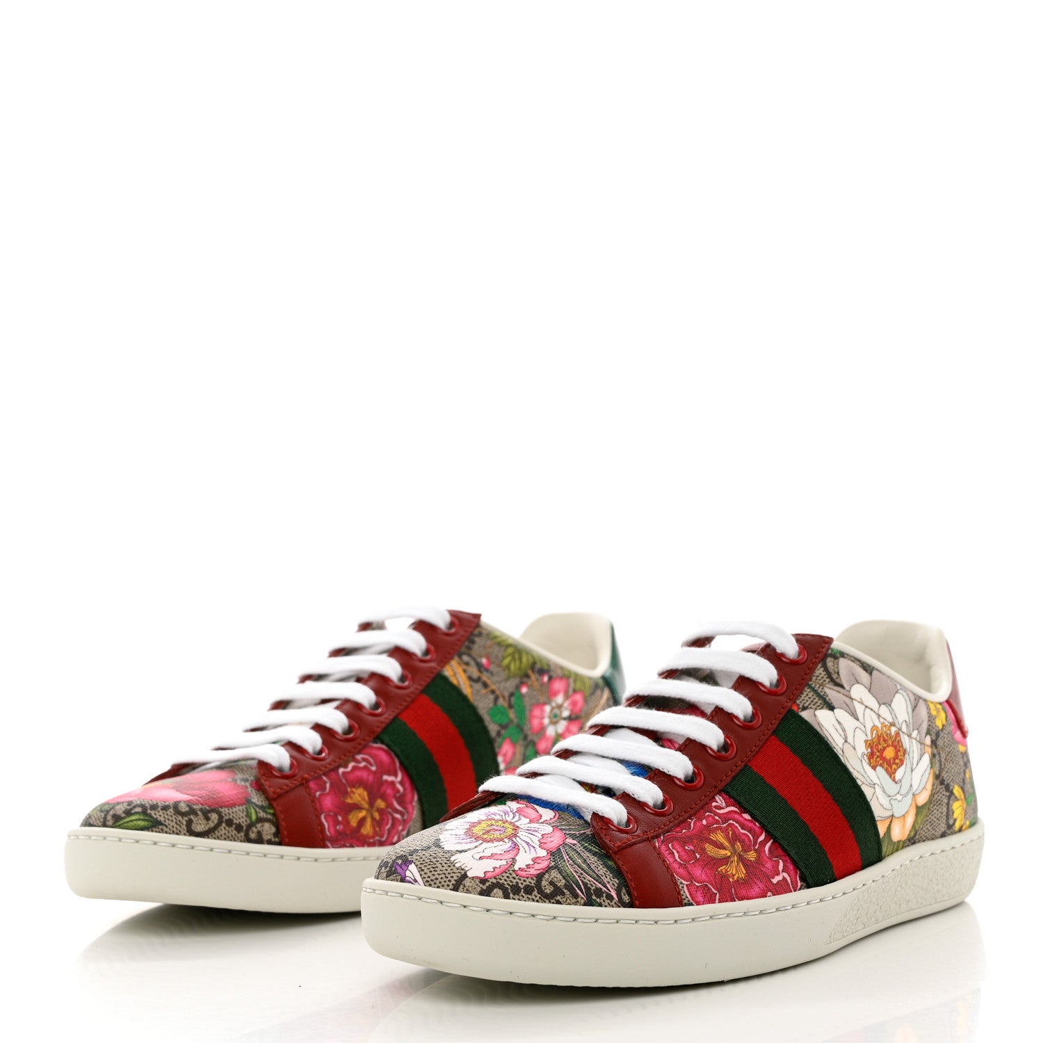 Gucci GG Supreme Monogram Flora Web Womens Ace Sneakers 35 Beige Multicolor Rosso 3 of 9