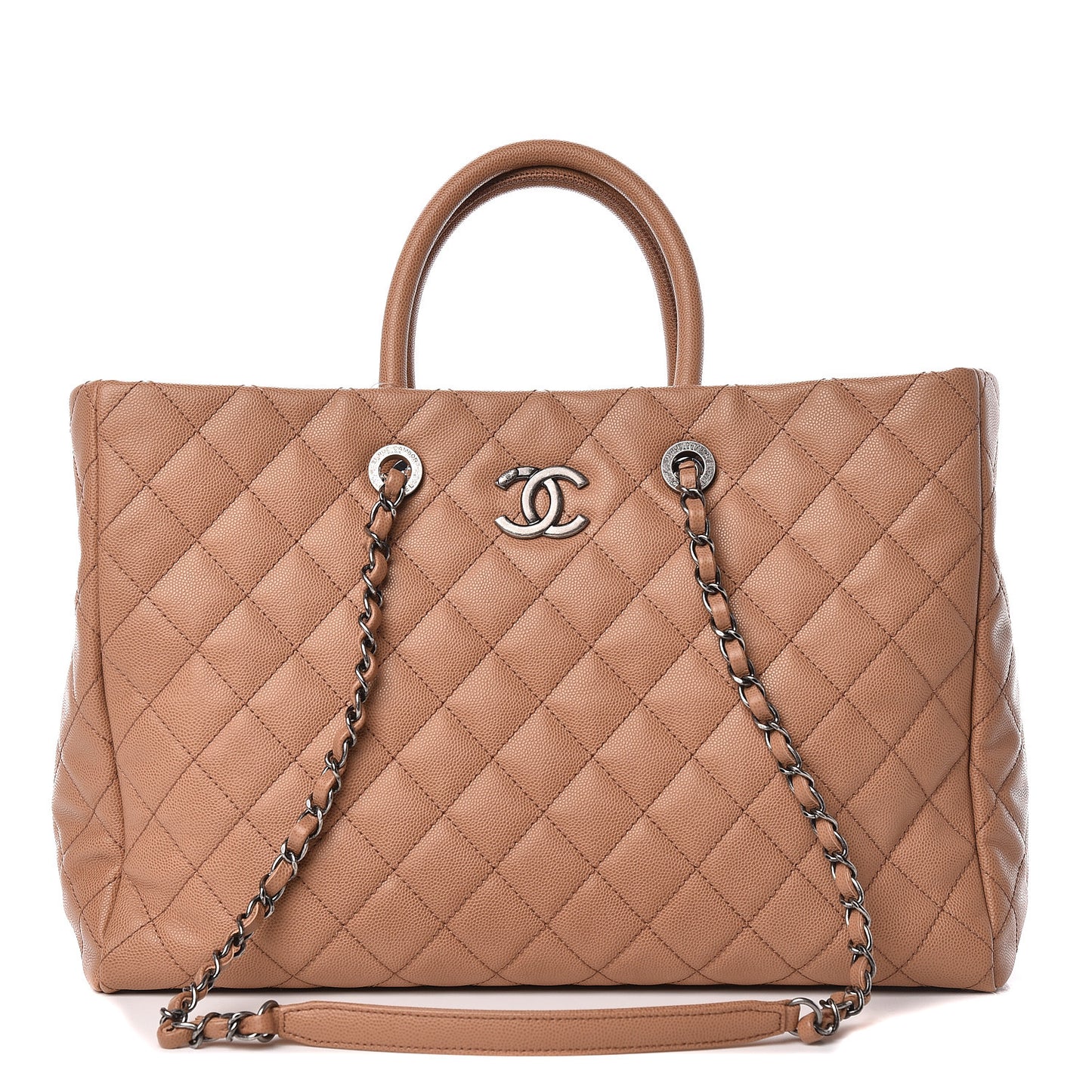 Caviar Quilted Large Coco Handle Shopping Tote Beige