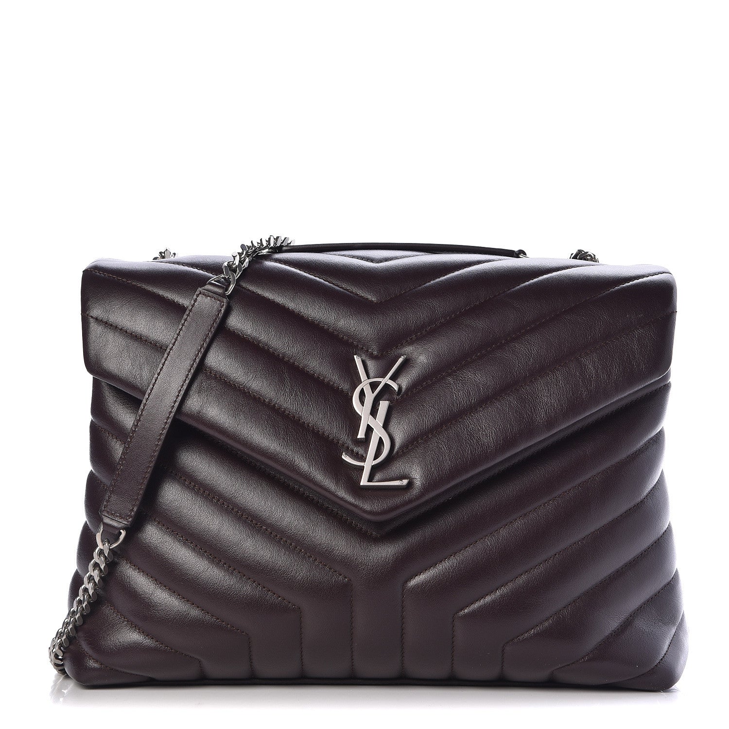 Saint Laurent Calfskin Y Quilted Monogram Medium Loulou Chain Satchel Amaranto 1 of 12