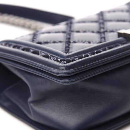Chanel Calfskin Tweed Double Stitch Medium Boy Flap Navy Blue 9 of 14