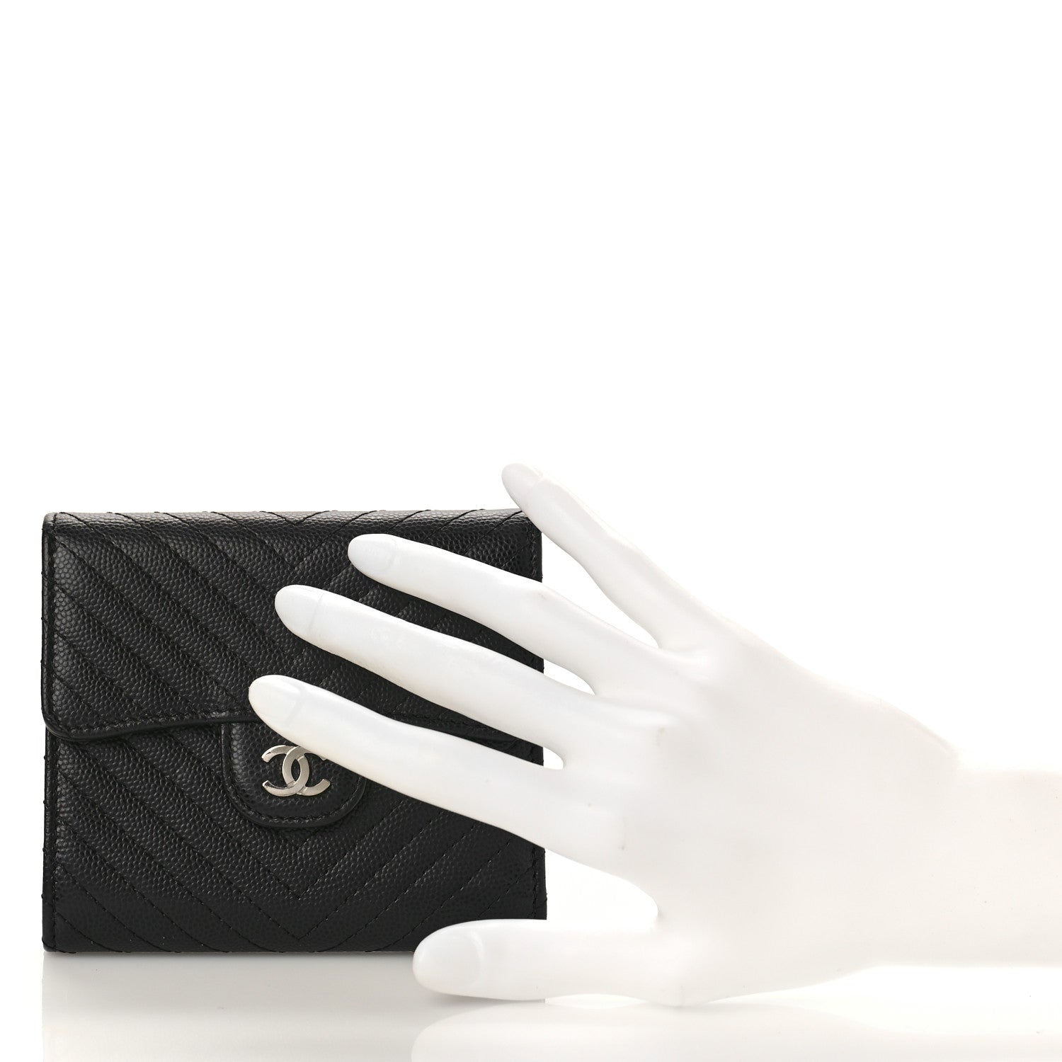 Chanel Caviar Chevron Quilted Compact Flap Wallet Black 2 of 10