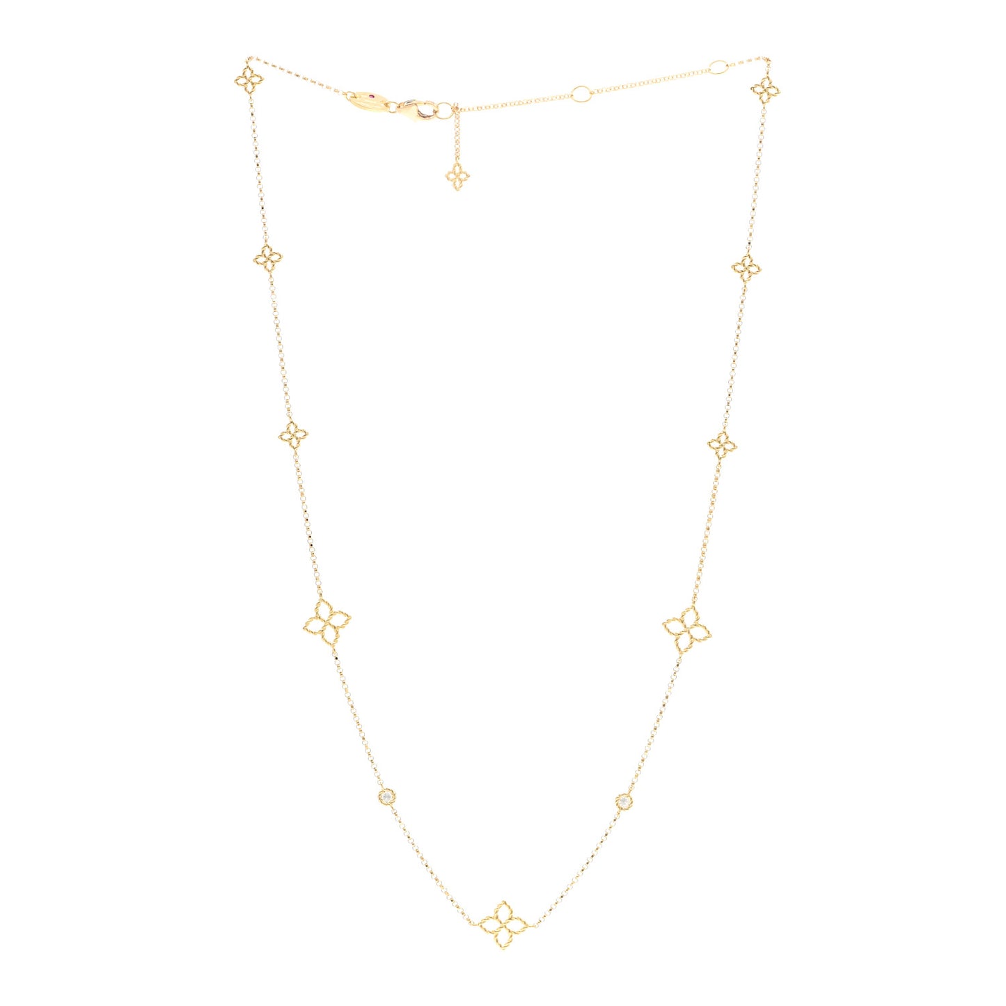18K Yellow Gold Diamond Principessa Flower Station Necklace