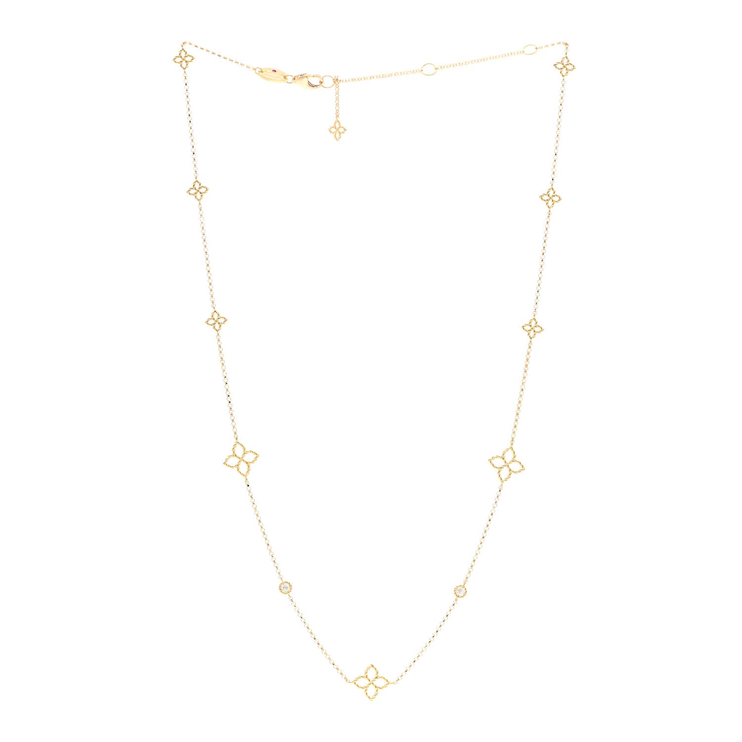 Roberto Coin 18K Yellow Gold Diamond Principessa Flower Station Necklace 3 of 6
