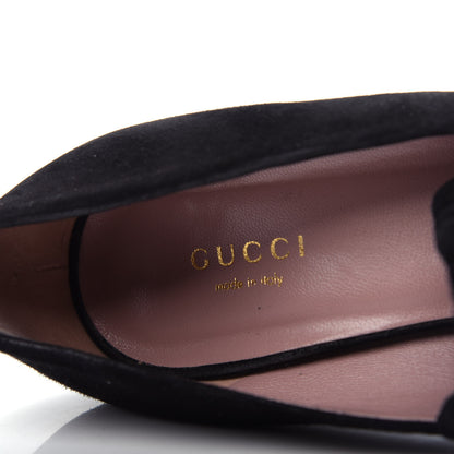 Gucci Kid Scamosciato Horsebit Fringe Loafer Pumps 37.5 Black 8 of 10