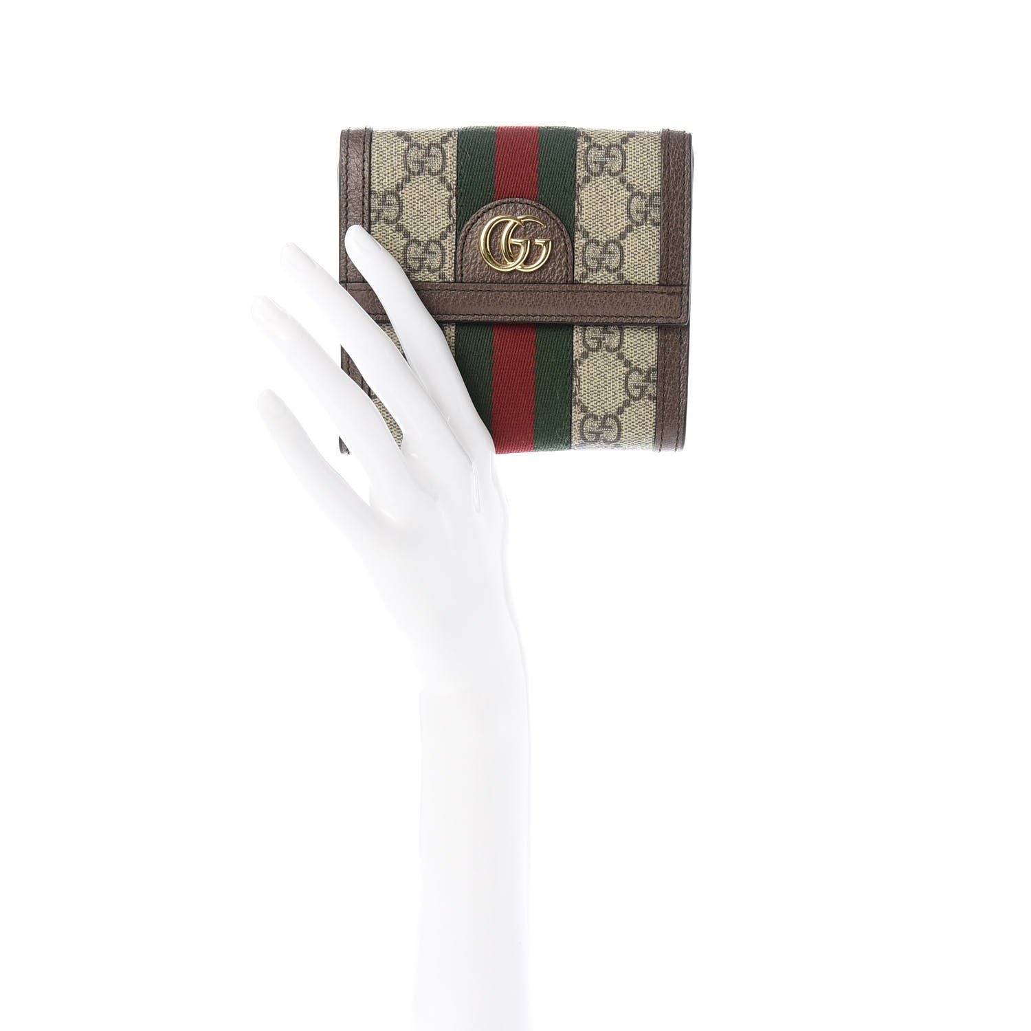 Gucci GG Supreme Monogram Web Ophidia French Flap Wallet Beige New Acero 2 of 7