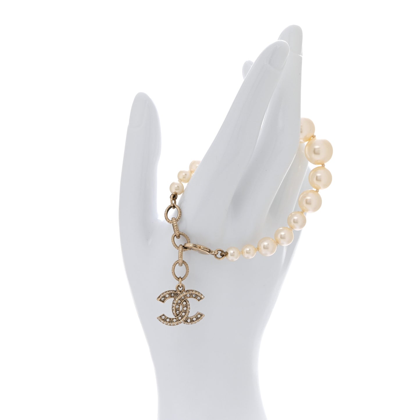 Graduated Pearl Crystal CC Bracelet Gold