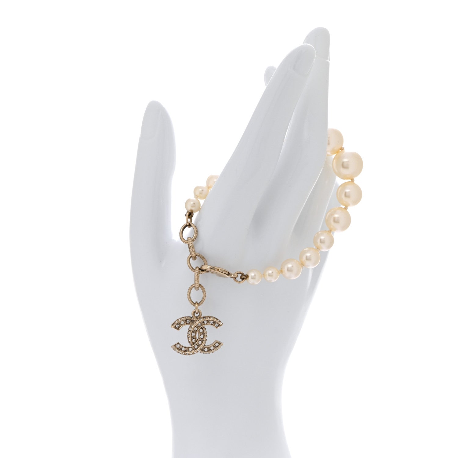 Chanel Graduated Pearl Crystal CC Bracelet Gold 2 of 4