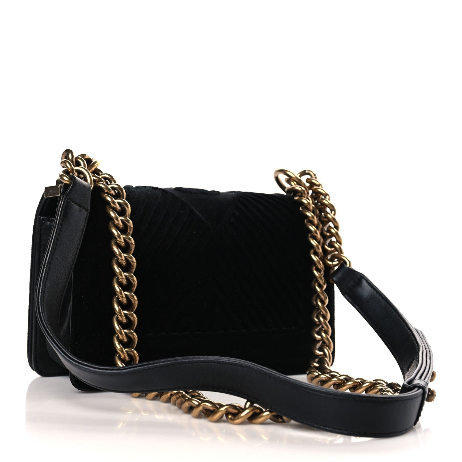 Chanel Velvet Chevron Quilted Small Boy Flap Black 3 of 9
