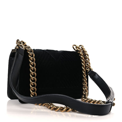 Chanel Velvet Chevron Quilted Small Boy Flap Black 3 of 9