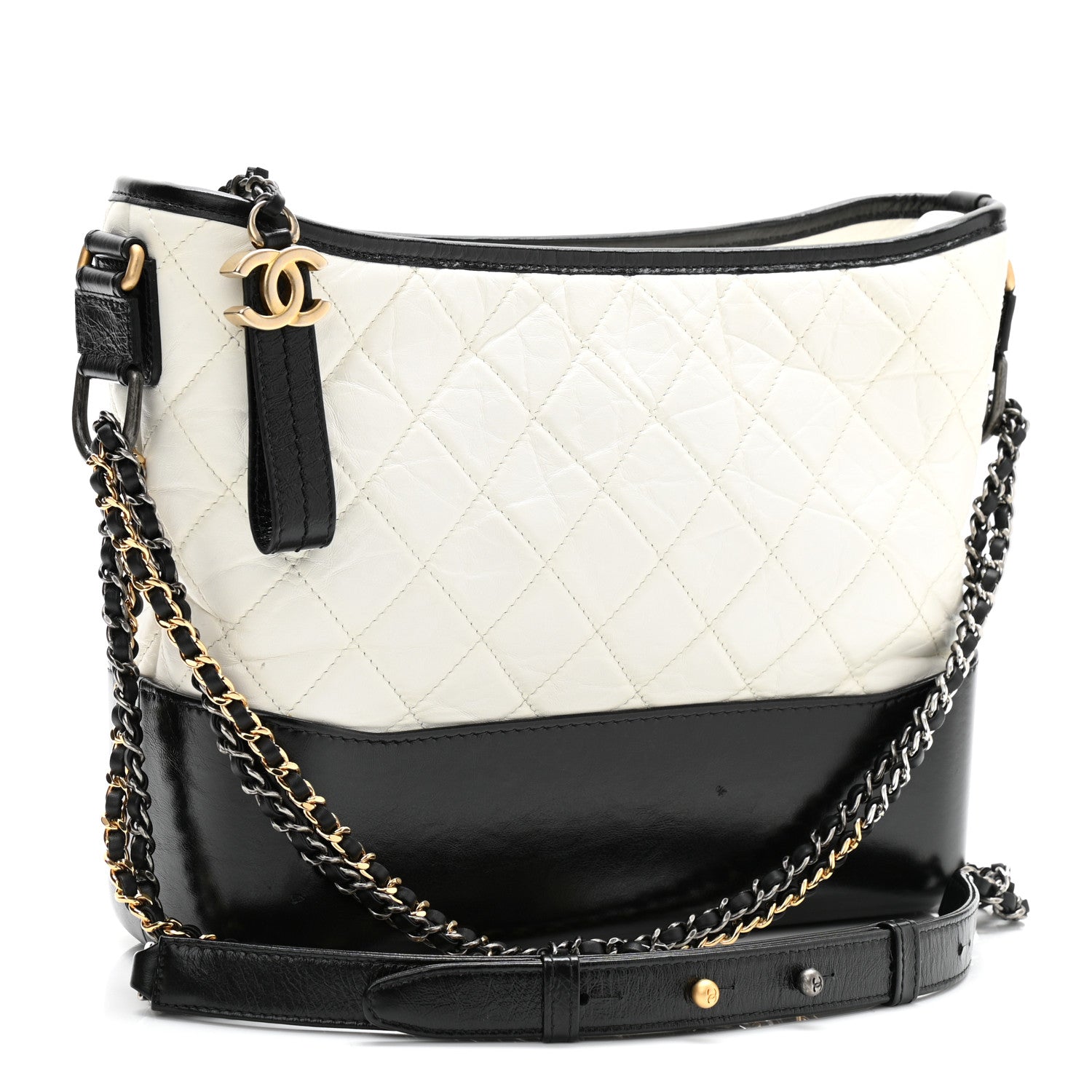 Chanel Aged Calfskin Quilted Medium Gabrielle Hobo Black White 4 of 21